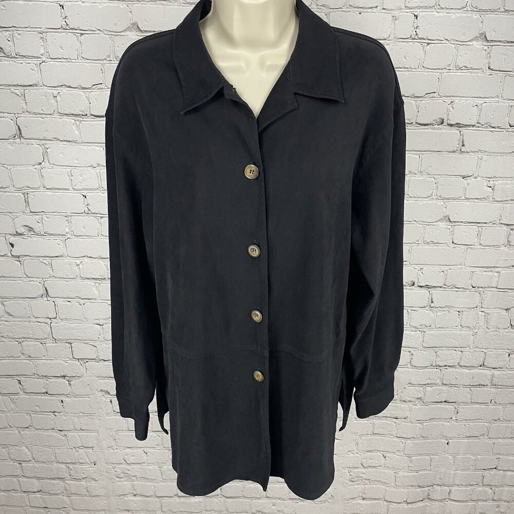Talbots Black Buttoned Collared Lightweight Unlined Shacket Jacket Size Medium M